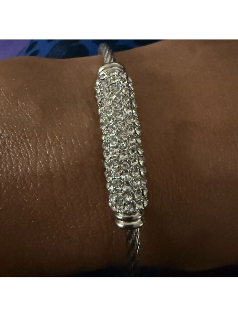 Vintage Silver Tone Twisted Stainless Steel Pave Rhinestone Bangle Bracelet $55